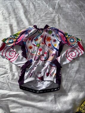 Weimostar Colorful Floral Face Long-Sleeve Cycling Jersey size S